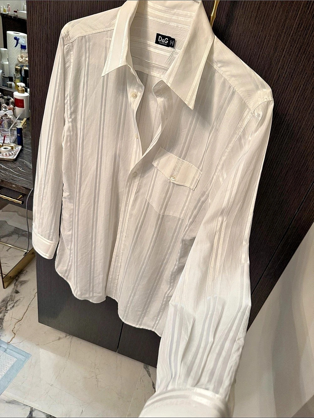 D&G Dressy Satin Striped Cotton Shirt in White Size 58 Like New